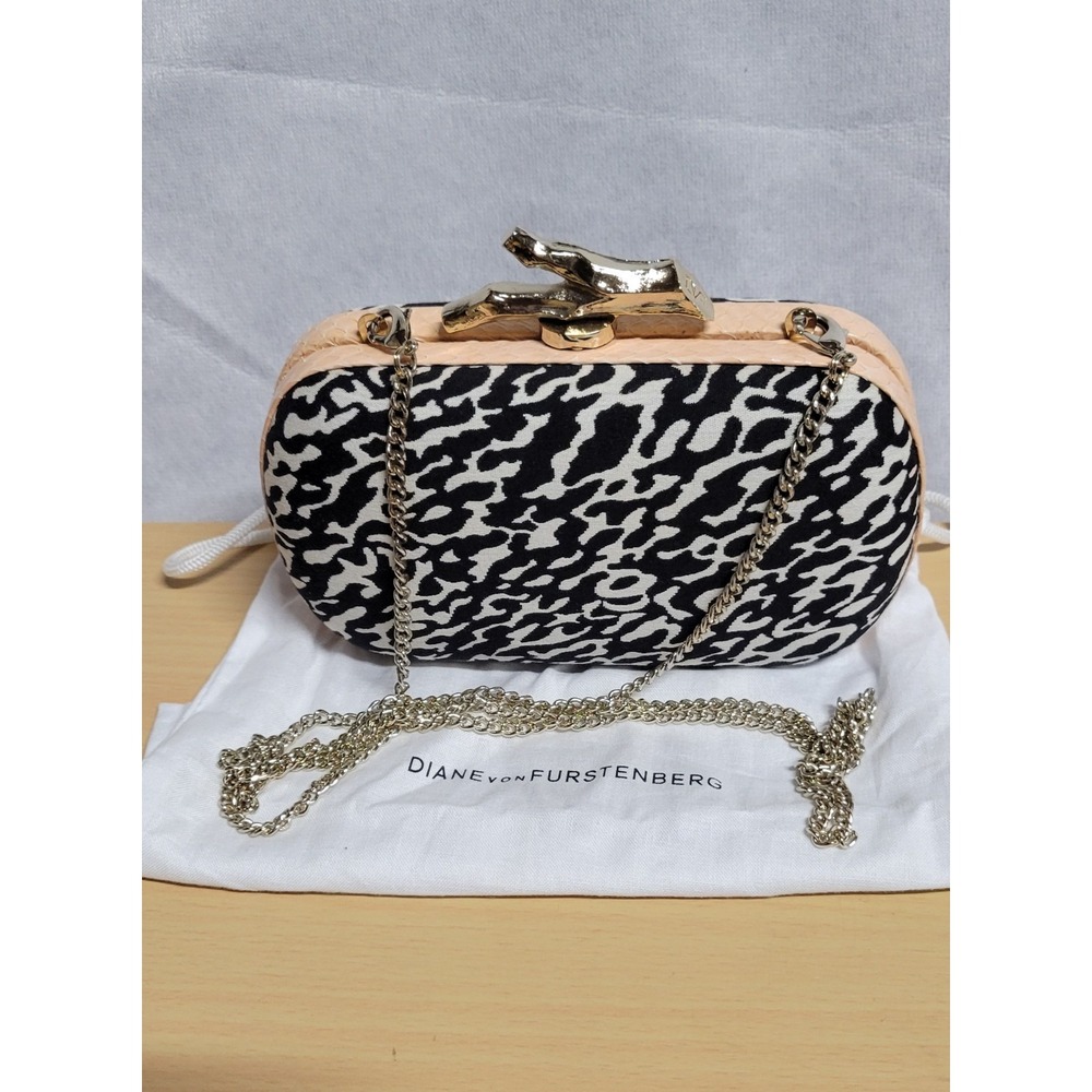 B/W Animal Print Fabric With Snake Print Leather Trim Diane Von Furstenberg Bag